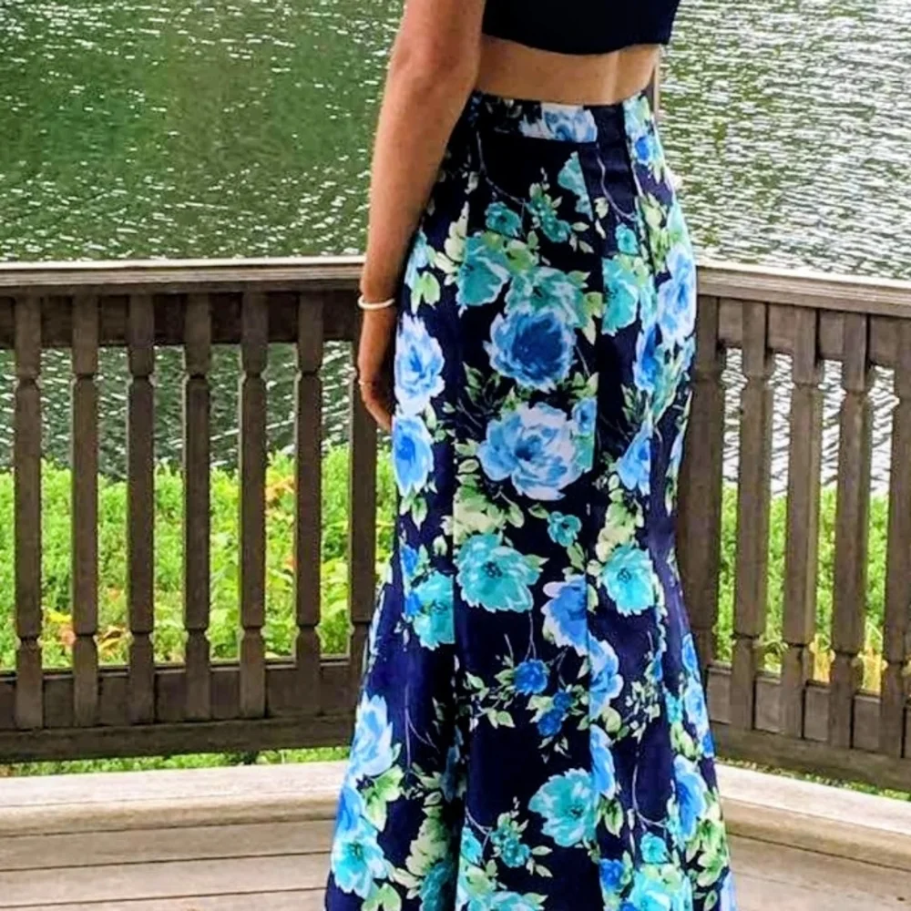 Sequin Hearts Blue Floral Mermaid Skirt & Crop Top